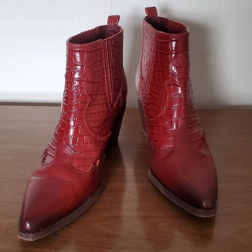 Sam Edelmann Winona Western Ankle Boot,  Dark Red,  size 8
